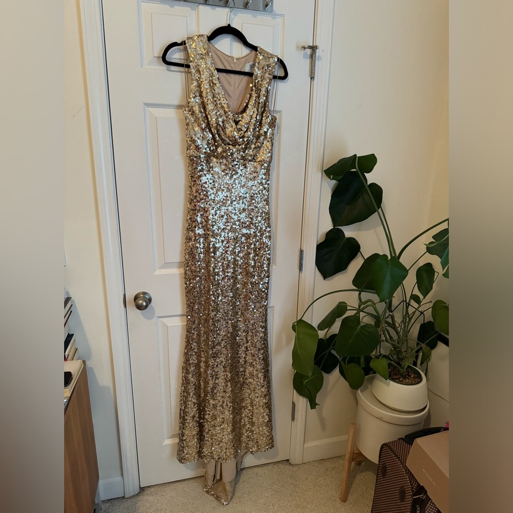 Badgley Mischka Gold Sequined Gown